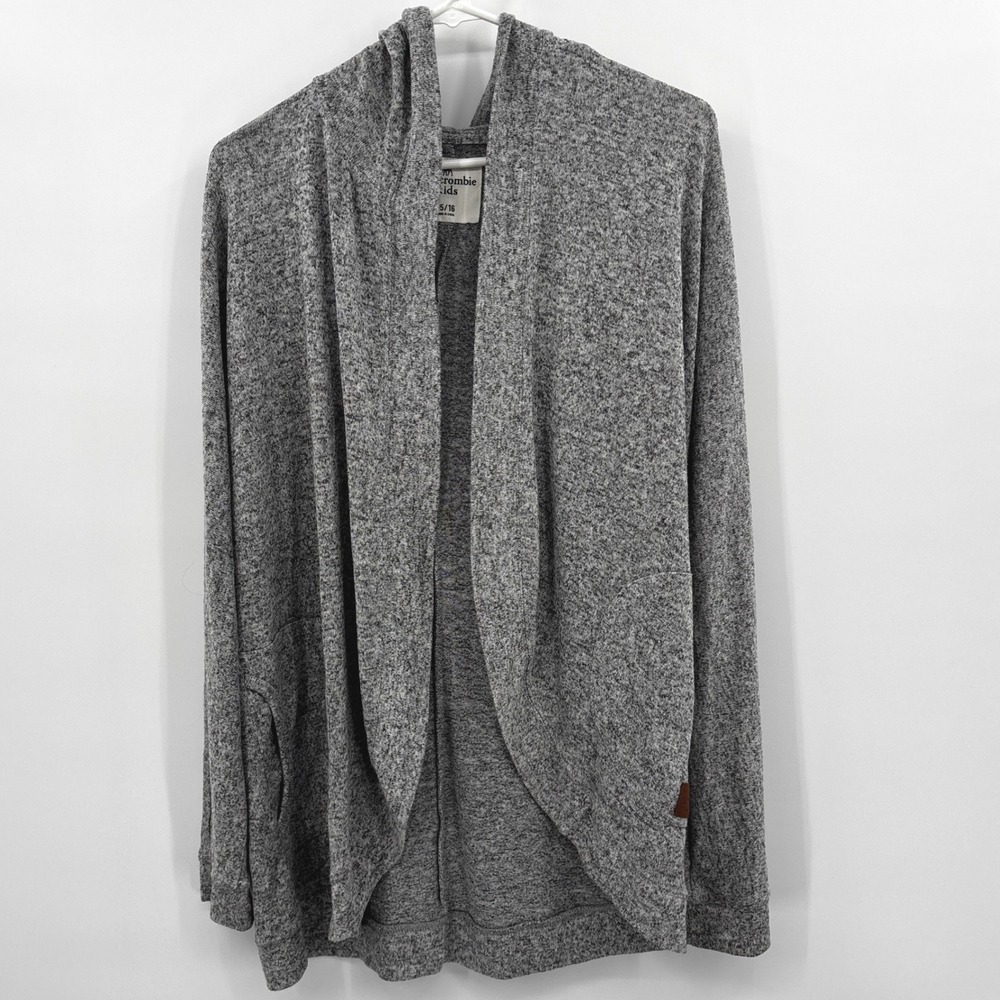 Abercrombie Kids Girls Gray Cozy Hooded Open Front‎ Cardigan Sweater Size 15/16